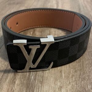 Louis Vuitton Black and Brown Belt with Silver Buckle